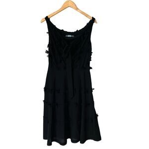 Anthropologie Eva Franco Floral Appliqué Boat Neck Dress Size S Small Black